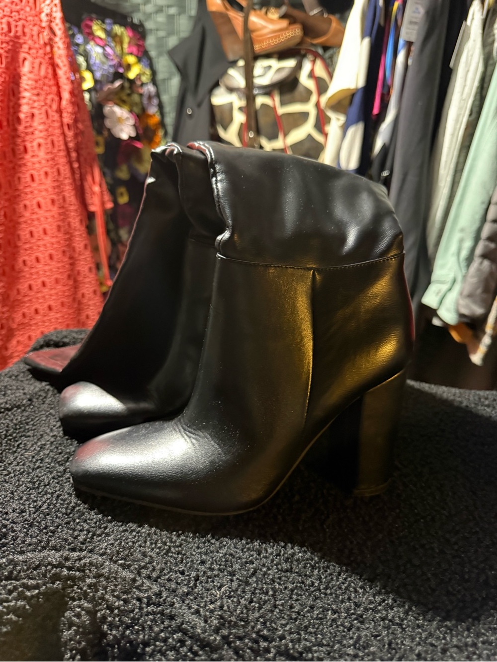 Classic Black Leather High-Heel Ankle Boots